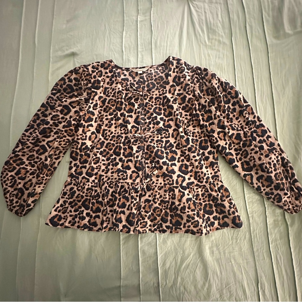 Leopard Print Tie Front Shirt
